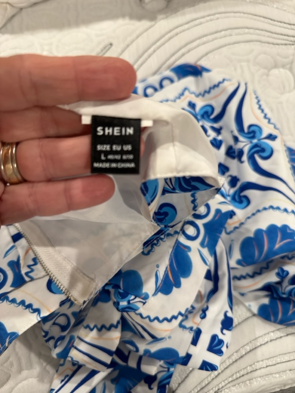 SHEIN Blue & White Printed Two-Piece Wide Leg Pant Set - Picture 4 of 4